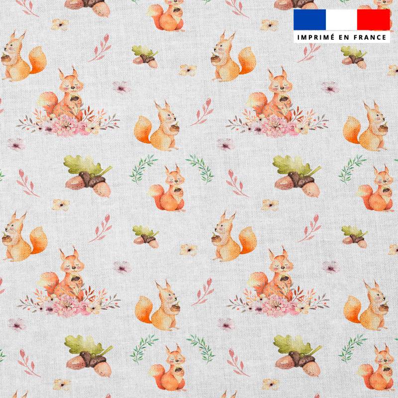 Popeline de coton peigné motif dégradé écureuils et couronnes de fleurs