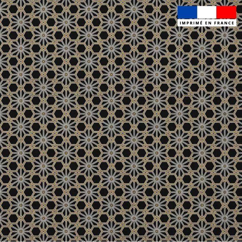 Popeline de coton peigné noire motif asanoha