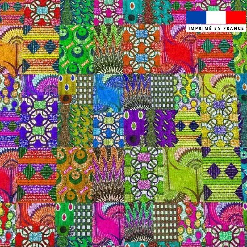 Popeline de coton peigné motif wax patchwork - Tissus Price
