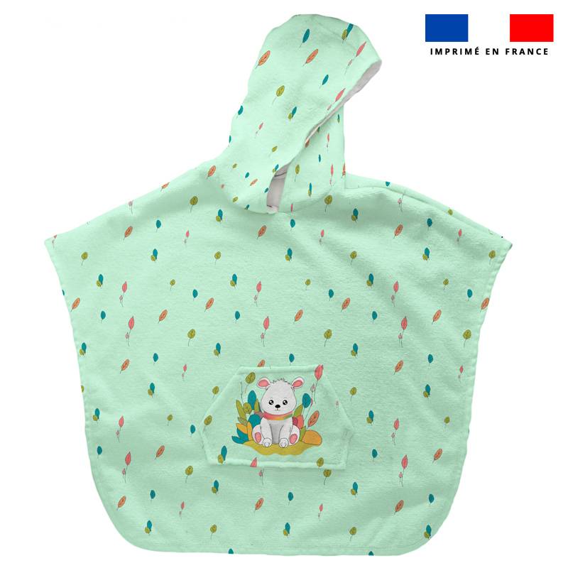 Kit poncho de bain vert motif ours blanc - Création Caroline LYHOR