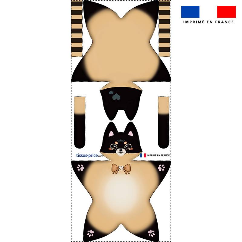 Kit doudou à coudre motif chihuahua noir et beige - Création Jolifox