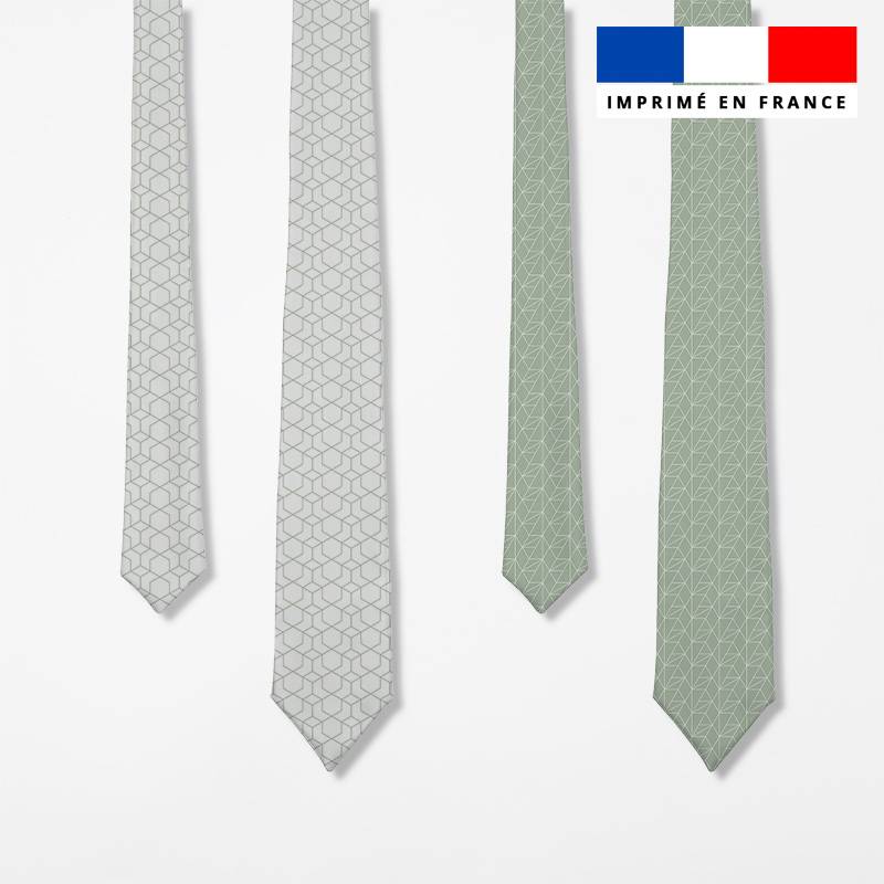 Patron cravate réversible motif géométrique vert sauge