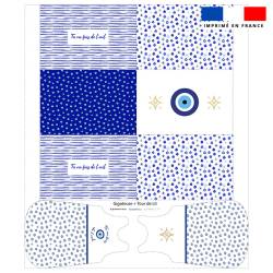 coupon - Coupon motif Grèce oeil bleu - Gigoteuse et Tour de Lit - Popeline de coton peigné 129gr/m² - 