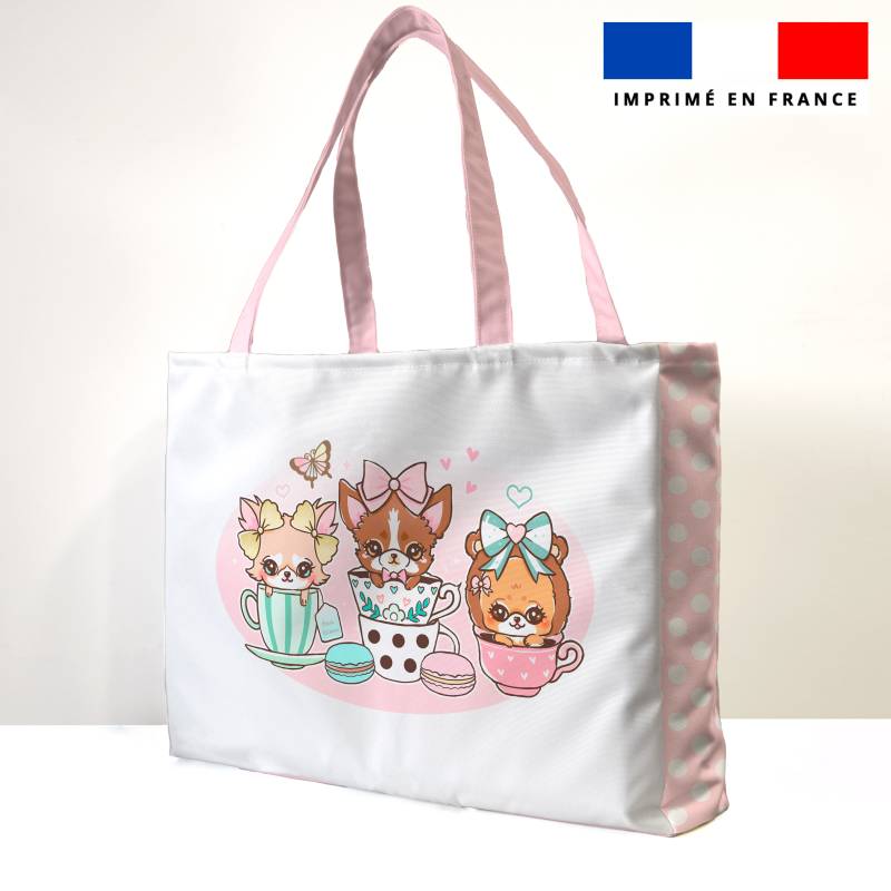 Kit couture sac cabas motif chiens tea time - Création Jolifox