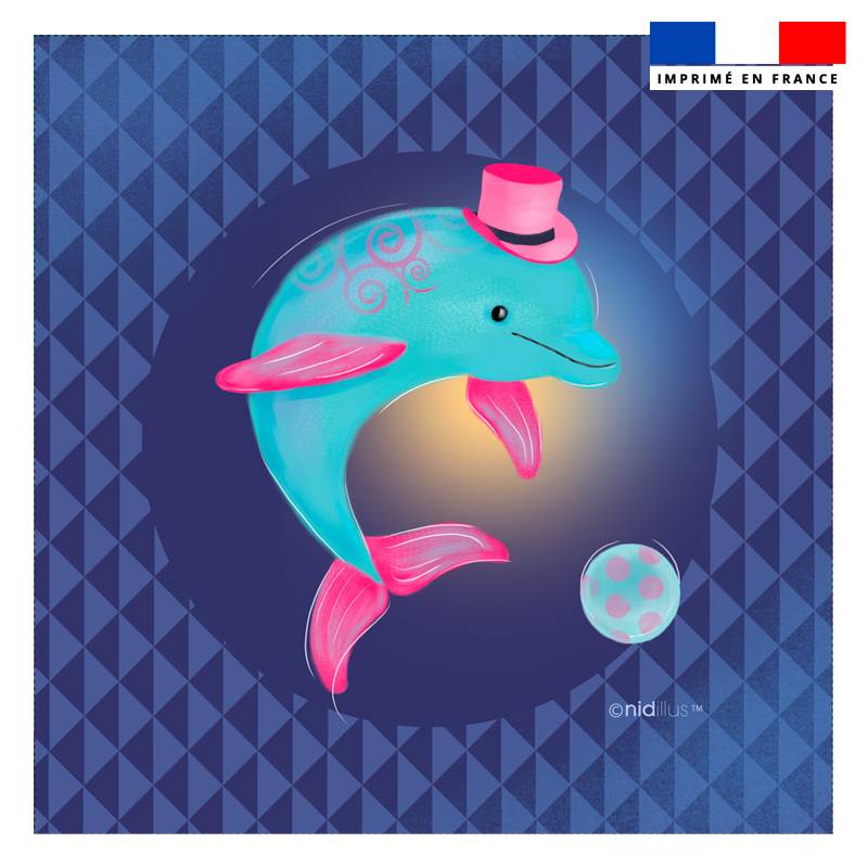 Coupon 45x45 cm bleu imprimé dauphin - Création Nidillus Carémoli