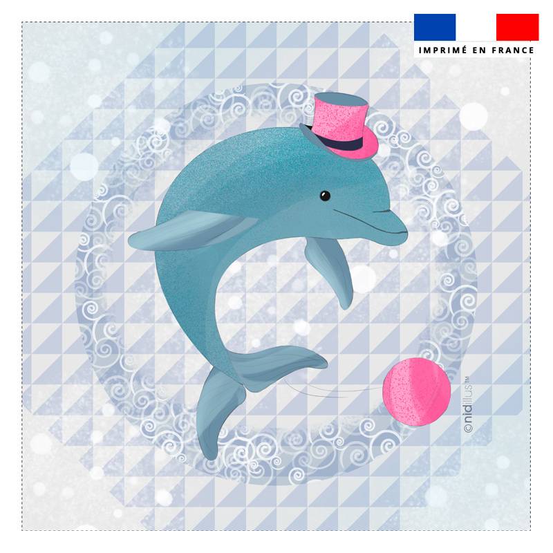 Coupon 45x45 cm gris imprimé dauphin - Création Nidillus Carémoli