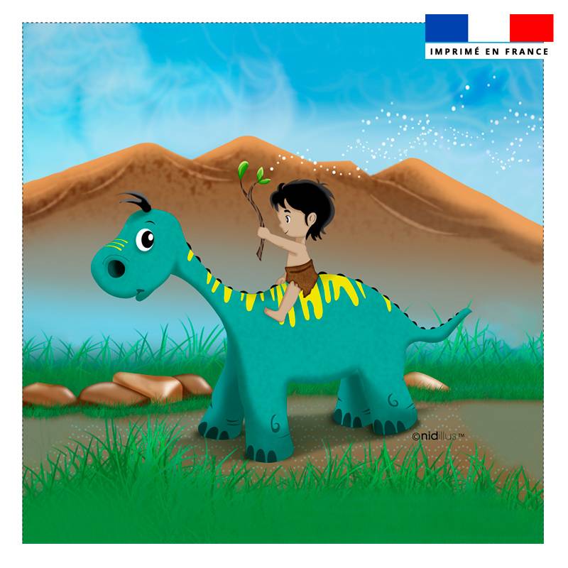 Coupon 45x45 cm imprimé enfant et dinosaure - Création Nidillus Carémoli