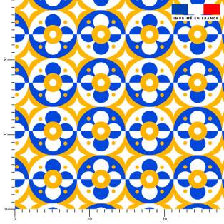 Tissu imperméable motif mosaïque portugaise cercle bleu et jaune