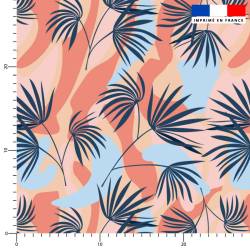 coupon - Coupon 145cm - Tissu imperméable motif palmes Santorin - Tissu imperméable 300gr/m² - 150 cm