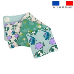 Coupon lingettes lavables motif poisson violet et vert - Création Lili Bambou Design