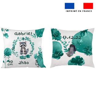 Coupon pour coussin de naissance personnalisé - Raton laveur aquarelle