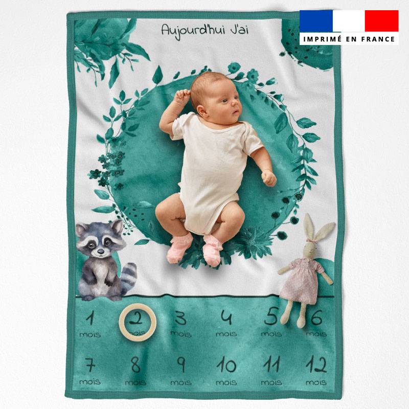 Coupon pour couverture mensuelle bébé motif raton laveur aquarelle