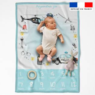 Coupon pour couverture mensuelle bébé motif policier aquarelle