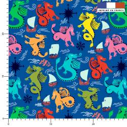 Dragons multicolores - Fond bleu - Création Andréa Leonelli