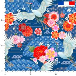 Grue et fleur japonaise - Fond bleu marine