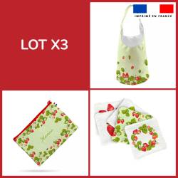 Lot x3 Kits cadeaux maman imprimé fraise