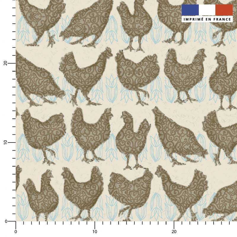 Poules marrons - Fond beige - Création Andréa Leonelli