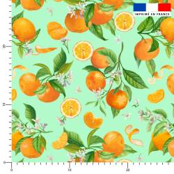 Oranges et fleurs d'oranger - Fond vert d'eau