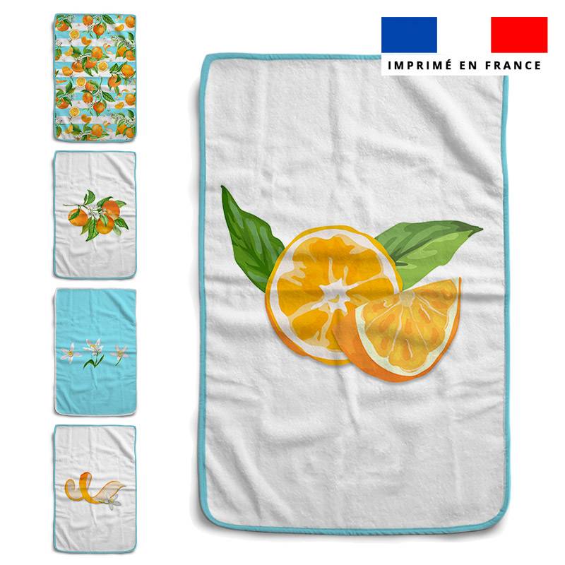 Lot de 5 essuie-mains en éponge motif oranges et fleurs d'oranger