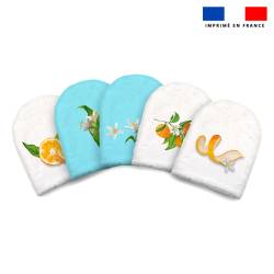 Kit mini-gants nettoyants motif oranges et fleurs d'oranger