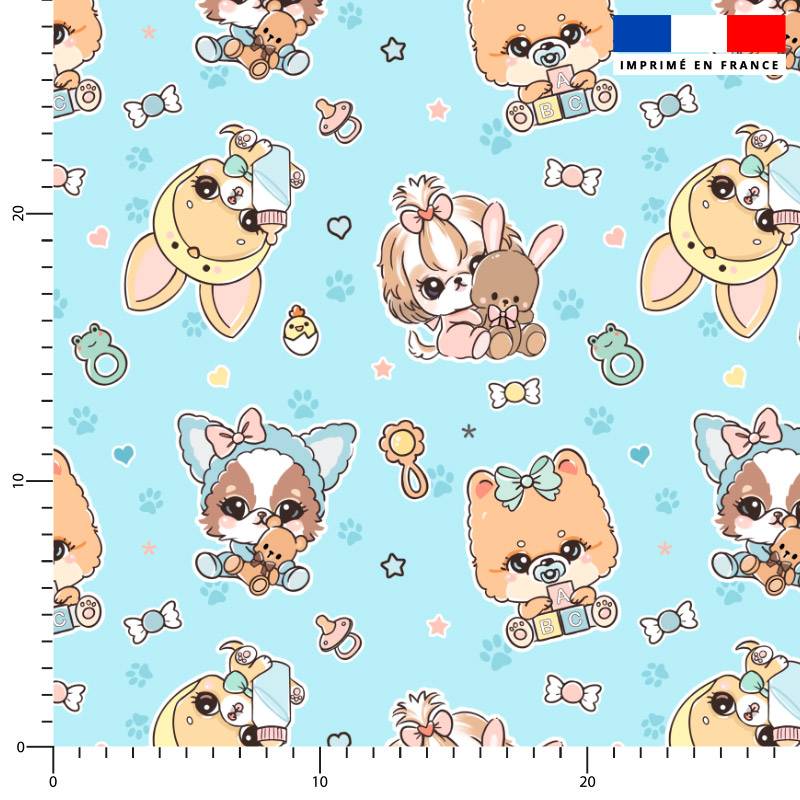 Chiots - Fond bleu - Création Jolifox