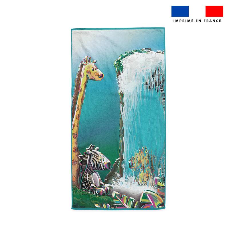 Coupon serviette de plage motif girafe et zèbre jungle - Création Stillistic