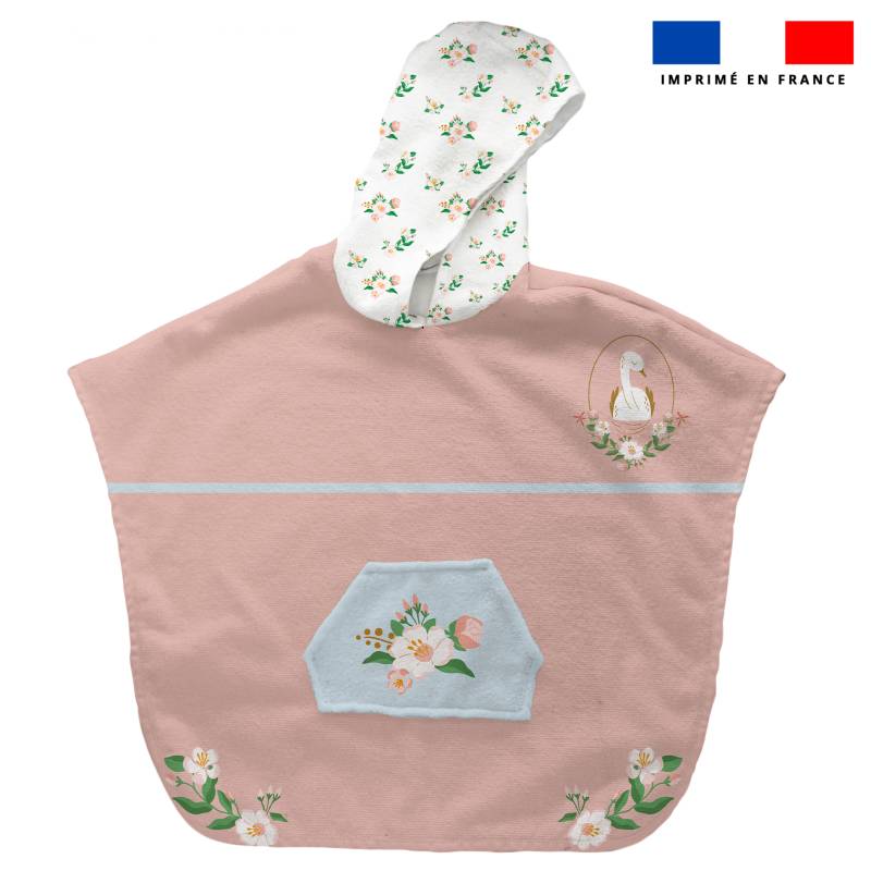 Patron imprimé sur tissu éponge pour poncho de bain motif cygne