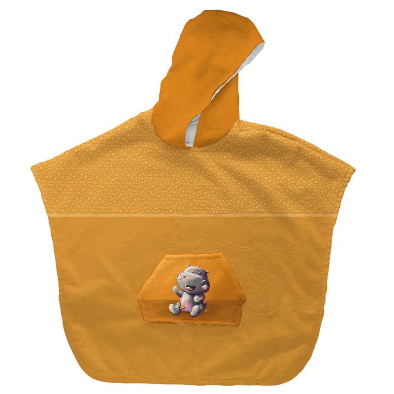 Kit poncho de bain orange motif hippopotame - Création Stillistic