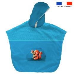 Kit poncho de bain bleu motif bébé écureuil - Création Stillistic