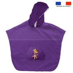 Kit poncho de bain violet motif bébé girafe - Création Stillistic