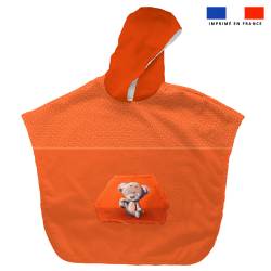 Kit poncho de bain orange motif koala - Création Stillistic