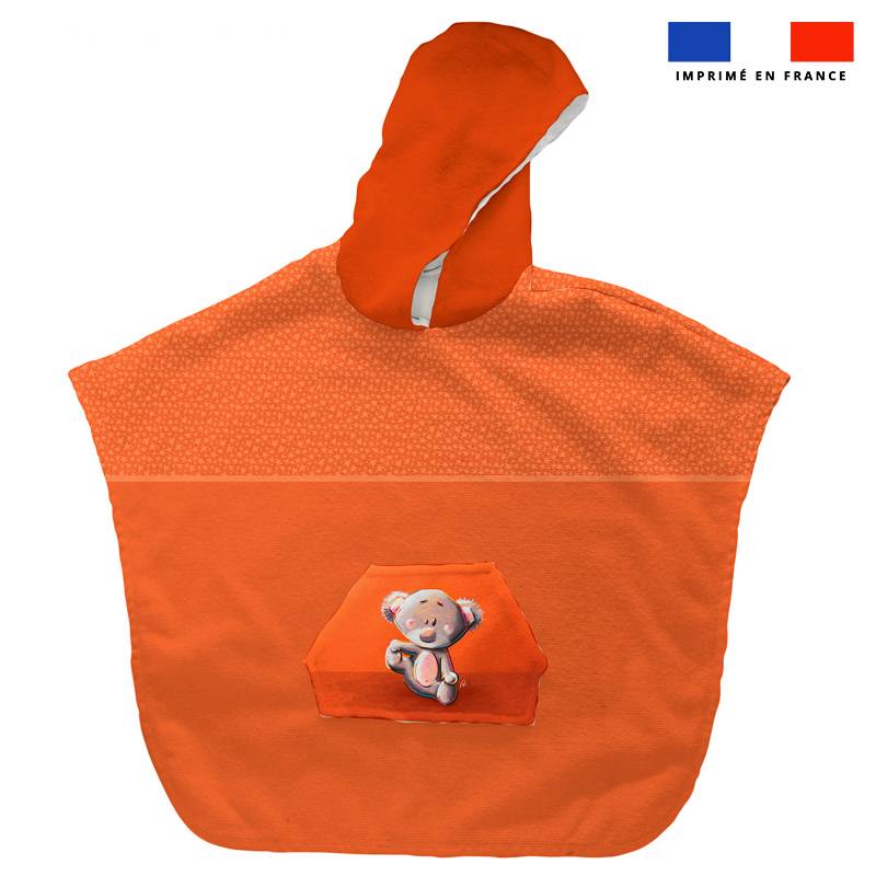 Kit poncho de bain orange motif bébé koala - Création Stillistic