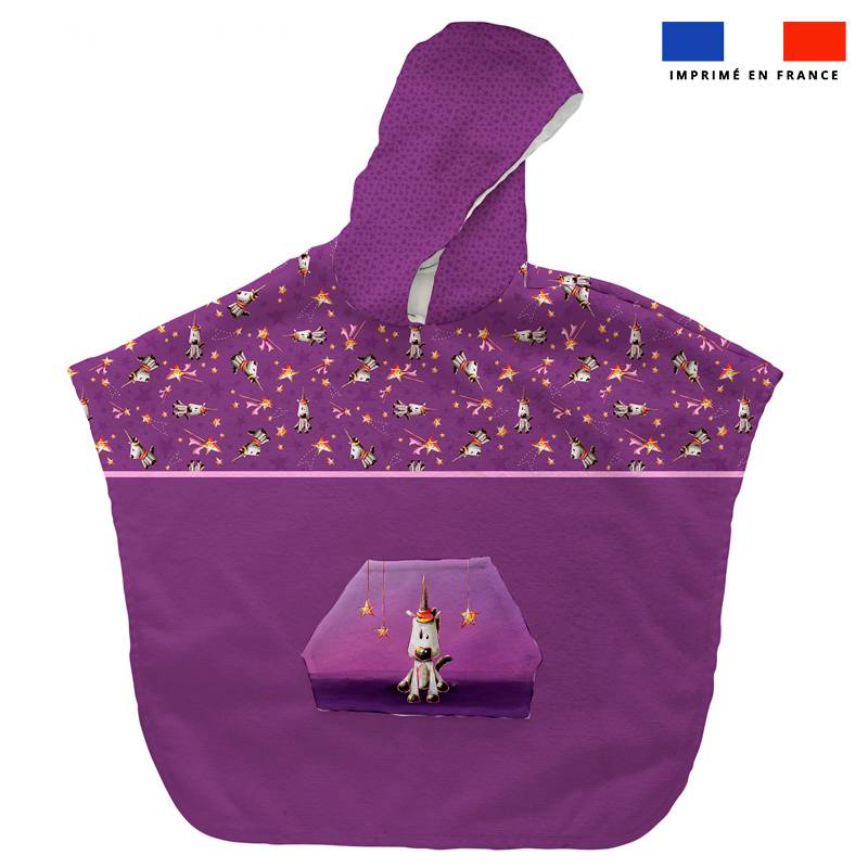 Kit poncho de bain violet motif licorne - Création Stillistic