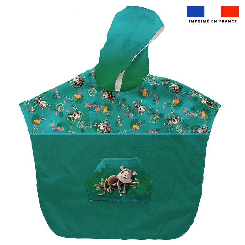 Kit poncho de bain vert motif singe - Création Stillistic