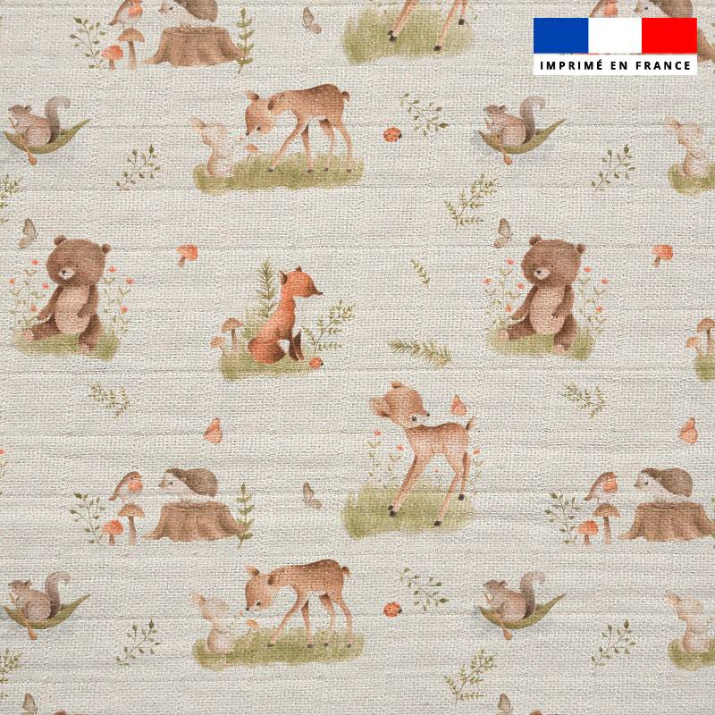 Double gaze grege motif animaux des bois jolis effet aquarelle