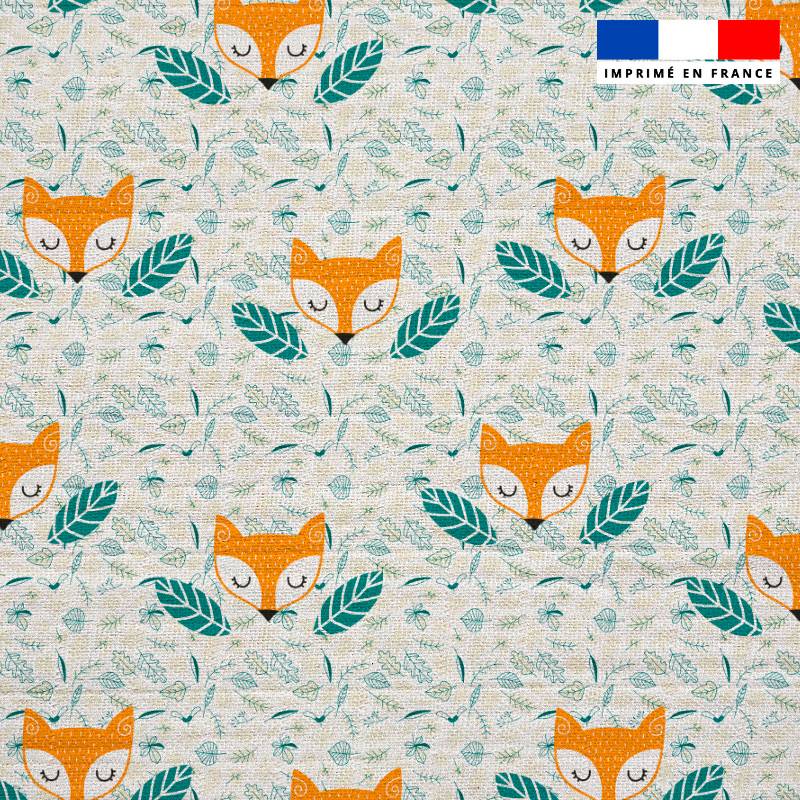 Double gaze blanche motif renard et feuilles