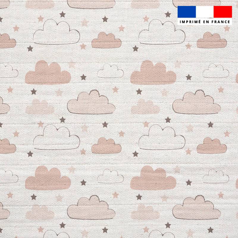 Double gaze blanche motif nuage et étoile taupe