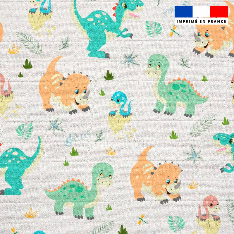 Double gaze blanche motif bébé dino