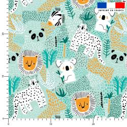 Double gaze vert d'eau motif jungle friends