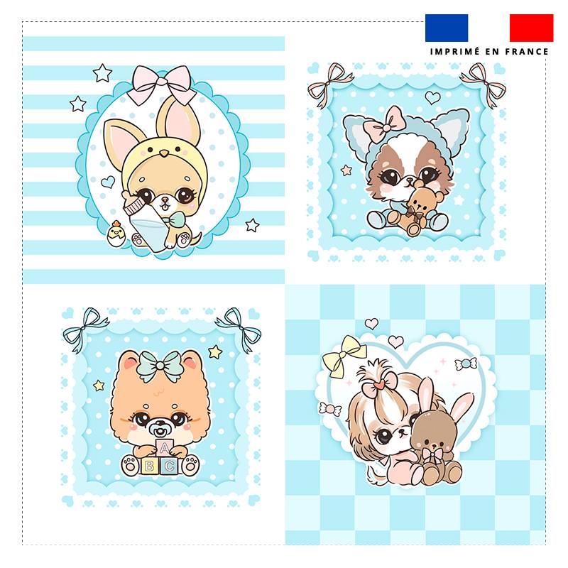 Coupon 45x45 cm imprimé chiots bleus - Création Jolifox