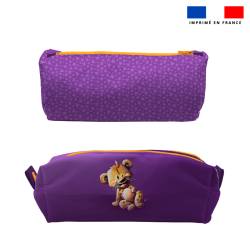 Kit trousse double compartiment motif bébé hyène + 1 trousse assortie - Création Stillistic