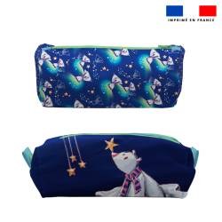 Kit trousse double compartiment motif ours polaire + 1 trousse assortie - Création Stillistic