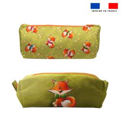 Kit trousse double compartiment motif renard + 1 trousse assortie - Création Stillistic