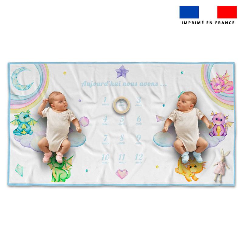 Coupon 135x74 cm pour couverture mensuelle jumeaux motif bébé dragon