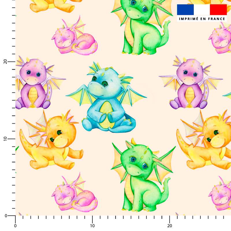 Dragons multicolores - Fond beige