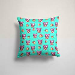 Chat rose et poisson - Fond turquoise