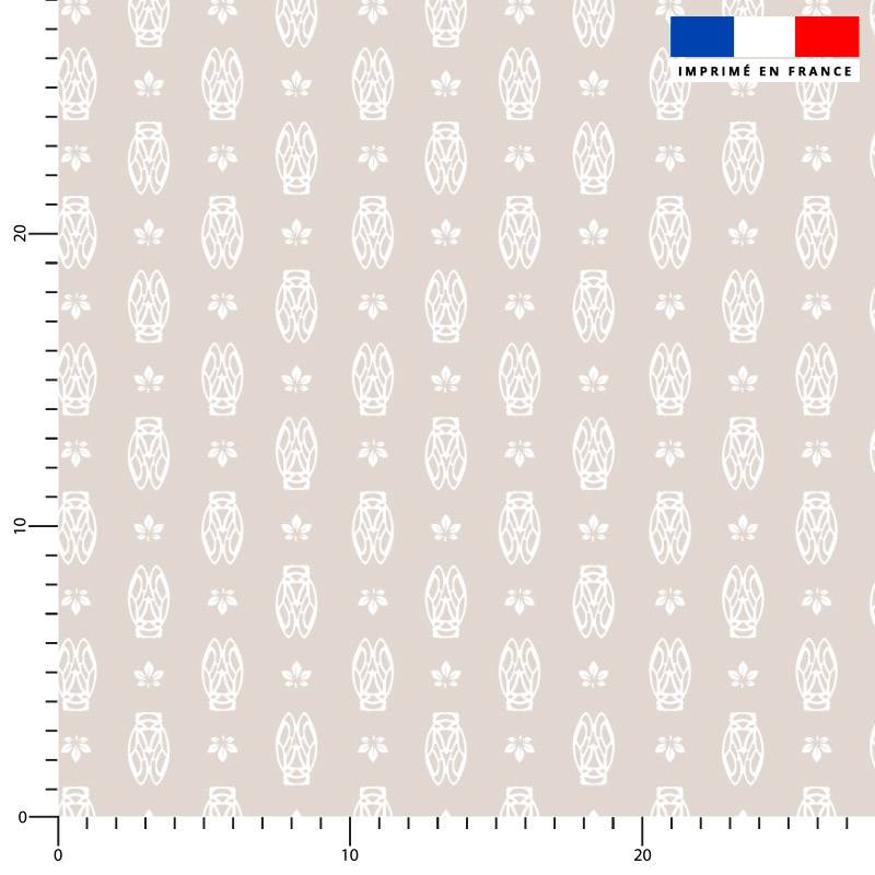 coupon - Coupon 50cm - Petite cigale provençale - Fond grège - Tissu imperméable 300gr/m² - 150 cm