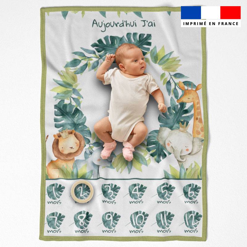 Coupon pour couverture mensuelle bébé motif safari animaux aquarelle