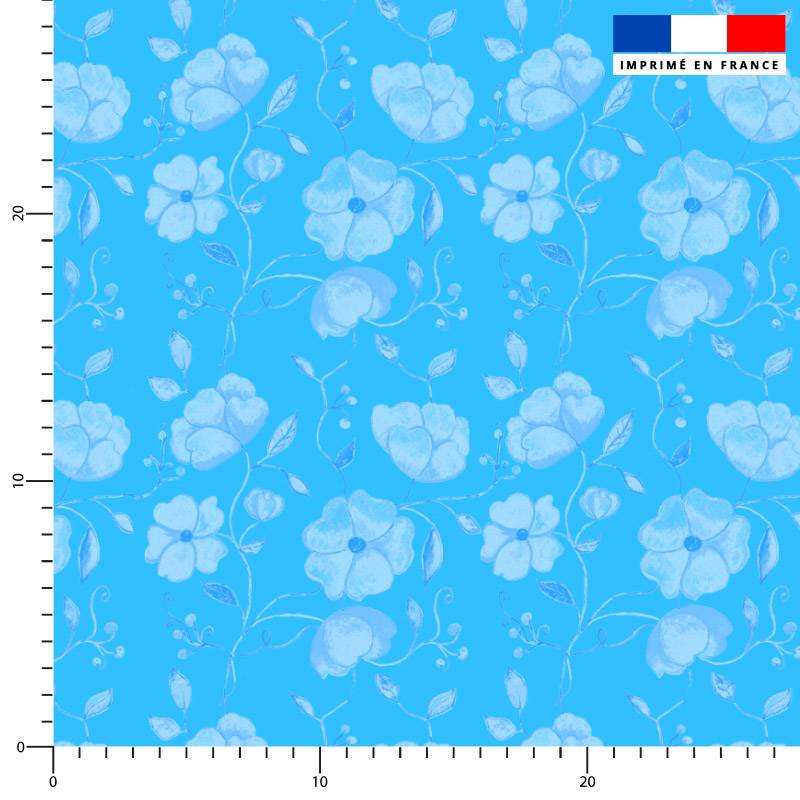 Floral - Fond bleu clair - Création Cat&Colours