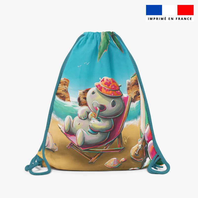 Kit sac à dos coulissant motif hippo plage - Création Stillistic